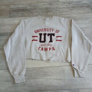 Champion University of Tampa Cropped Sweatshirt Raw Hem Top Graphic
